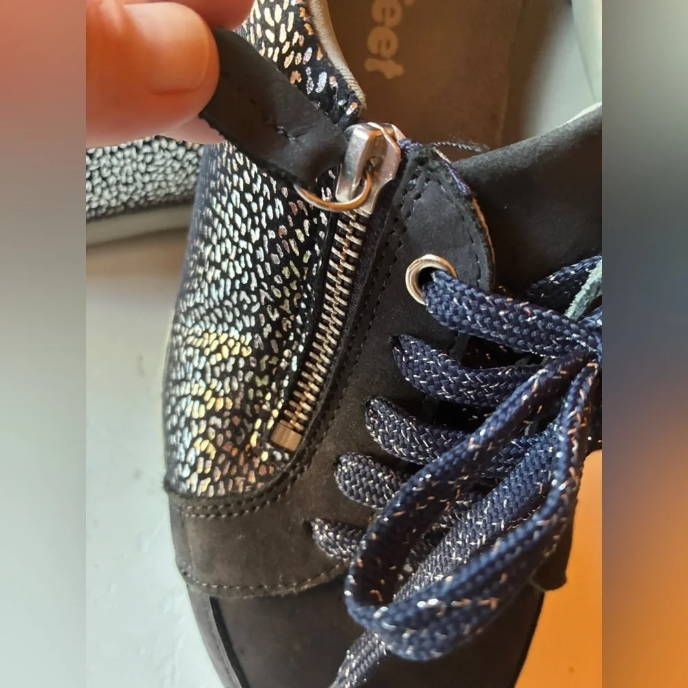 Cosyfeet Tango, Size 8, Extra Roomy Shoes, Navy Leather, Made For Wide Feet